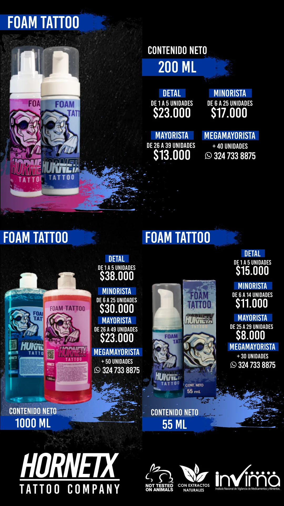 Catálogo HornetX — Foam Tattoo (espuma)